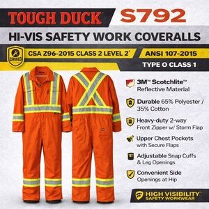 Tough Duck S792 Hi-Vis Safety Coveralls CSA Z96 ANSI 107 Reflective work XL Tall